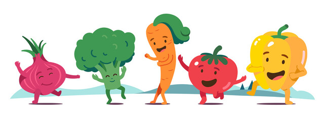 Animated vegetables cartoon characters dancing