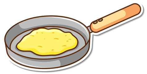 Sticker omelette in a pan on white background