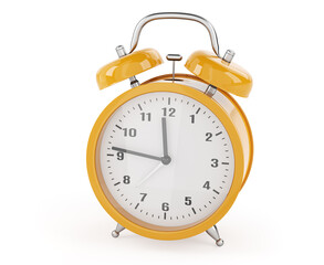 Yellow alarm clock isolated on white background