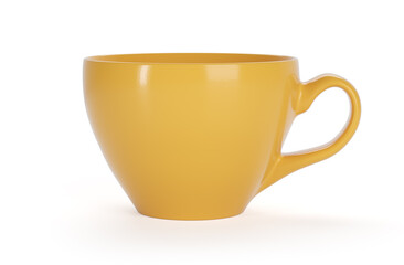 Yellow ceramic cup side view isolated on a white background