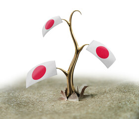 3d sprout with Japanese flag on white