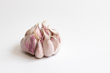 whole garlic isolated on white background, side view