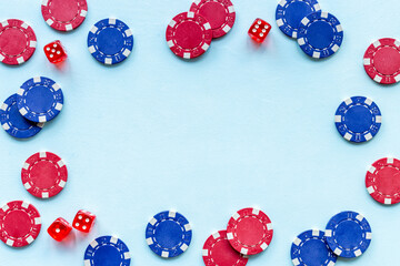 Poker gambling chips. Red and blue chips for casino games