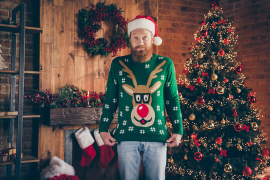 Portrait of attractive funny guy wearing festal look posing eve winter season at modern loft industrial style indoors - Powered by Adobe