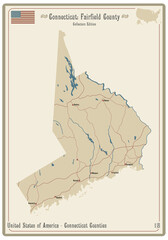 Map on an old playing card of Fairfield county in Connecticut, USA.