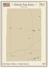 Map on an old playing card of Yuma county in Colorado, USA.