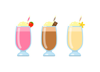 Set of flat milkshakes in glass.
