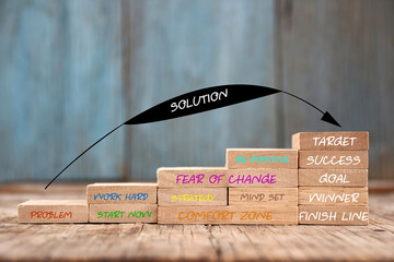 a block with word idea solution step over the problem to success with copy space. Business concept