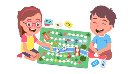Fototapeta premium Kids boy and girl playing board game together