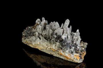 Macro mineral stone Galena, Sphalerite, Pyrite, Quartz on a black background