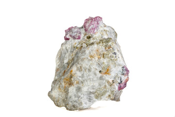 Macro mineral stone Ruby in rock on white background