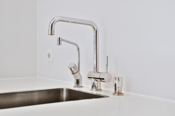 Close up of elegant sink in luxury kitchen