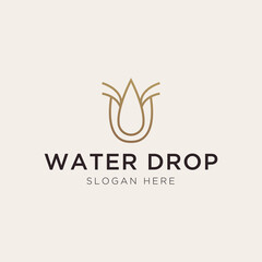 Initial letter U with water drop element logo template