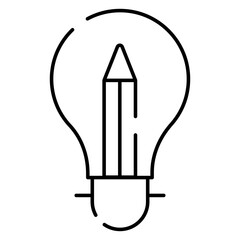 Pencil inside lightbulb, linear design of creative writing icon