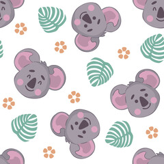 Cute seamless pattern with koala for kids. Stock vector illustration. Pattern for textiles, wrapping paper, fabrics, postcards on a white background.