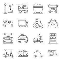 Pack of Transport and Vehicles Linear Icons 

