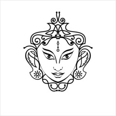 Durga Calligraphic Goddess Of Power, Divine Mother Of The Universe