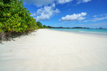 tropical beach at anse volbert on praslin on the seychelles