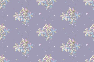 Pastel delicate winter seamless pattern. Snowflakes on a lilac background. Vector.