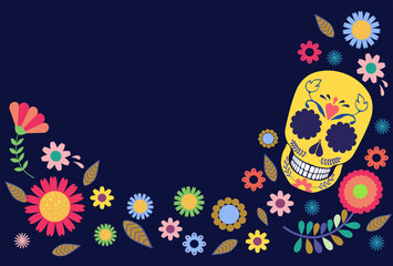 Mexican Day of the Dead rectangular postcard vector template