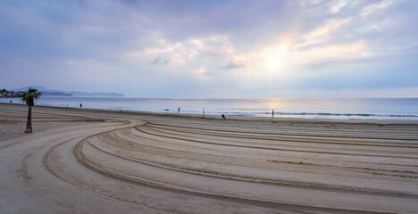 Great beach with golden sand in the late summer sunset.