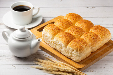Breakfast table with coconut bread.
