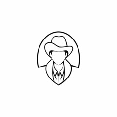 Cowboy, sheriff, big boss logo design with outline