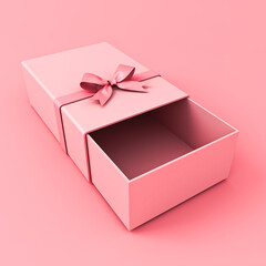 Blank gift sleeve box with pink ribbon bow isolated on pink pastel color background minimal conceptual 3D rendering