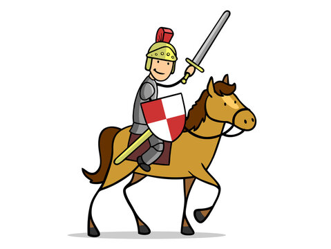 Ritter in voller R&uuml;stung auf Pferd bereit zum Kampf