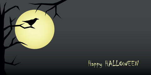 happy halloween card with raven on full moon background