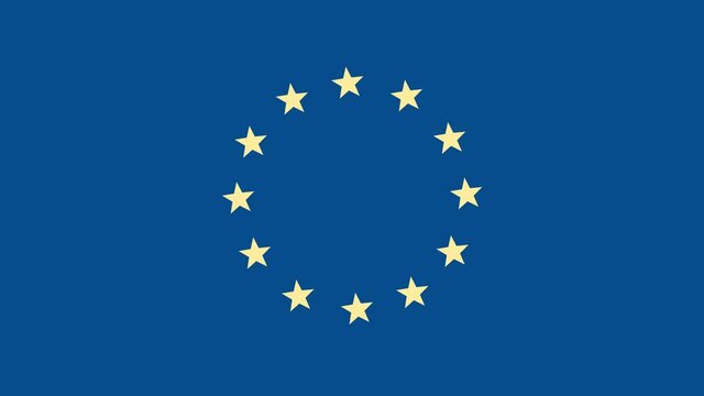 Simple animation of twelve five-pointed stars rotating. Gold stars in a circle on a blue background as a symbol of the EU flag