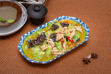 Classic Chinese Food Home-style Stir-fry Lettuce Fungus Pork Slices