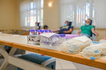 Medical equipment for public blood donation, tube sample for medical study, test