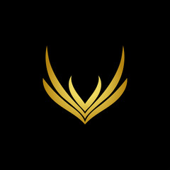 V Phoenix Bird Gold Golden Logo Creative Modern Minimal Alphabet Initial Letter Mark Monogram Editable in Vector Format
