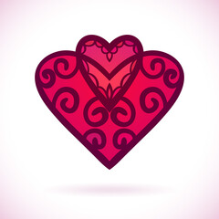 Ornamental double heart, Isolated design element, Vector illustration