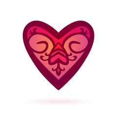 Ornamental heart, Isolated design element, Vector illustration