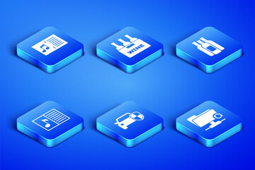 Set FTP sync refresh, Music book with note, Car protection or insurance, , Bottles of wine box and icon. Vector