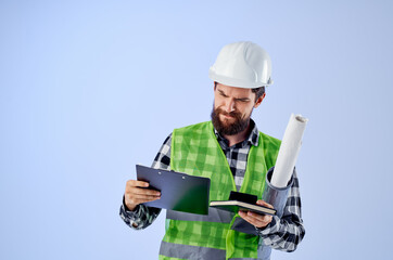 male worker construction work design profession isolated background