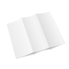 Mockup Blank Trifold Paper Leaflet, Flyer, Broadsheet, Flier, Follicle, Leaf A4 With Shadows. On White Background Isolated. Mock Up Template Ready For Your Design. Vector EPS10