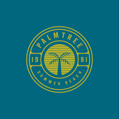 palm or coconut tree logo vintage vector illustration template icon design. retro typography with circle badge style concept