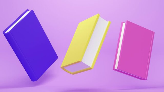 Mockup of bright colored flying books. Education concept. Minimal modern seamless motion design. Abstract animation