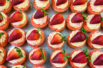 Top view of strawberry cupcakes pattern