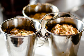 Pike cutlet with pumpkin sauce and fermented cabbage in different colors at a restaurant
