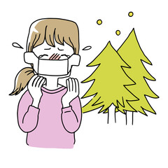 杉から出た花粉による症状に悩まされる女性