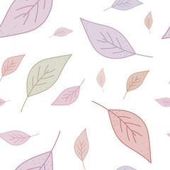 Different warm colors vintage retro leaves isolated seamless pattern