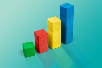 Obraz premium Geometric shapes in vertical composition on blue background. Creative gravity concept.