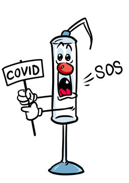 Syringe character medicine danger signal virus COVID illustration 