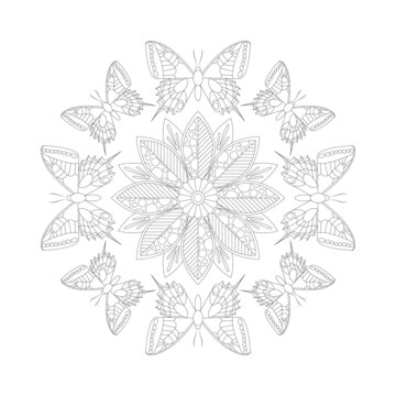 Coloring page for for children and adults. Mandala butterfly.