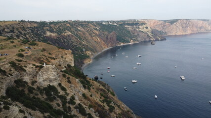 View of boats on Cape Fiolent near the city of Sevastopol in Crimea