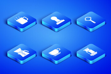 Set Aeropress coffee, Coffee cup, Pour over maker, tamper and filter holder icon. Vector